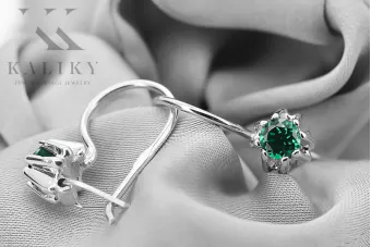 Plata de ley 925 14k 583 Emerald pendientes vec053s Ruso Soviético URSS Vintage Art Deco style